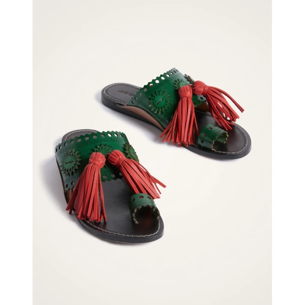 La DoubleJ Sandy Slides in Dark Green at Luxury Shoes 