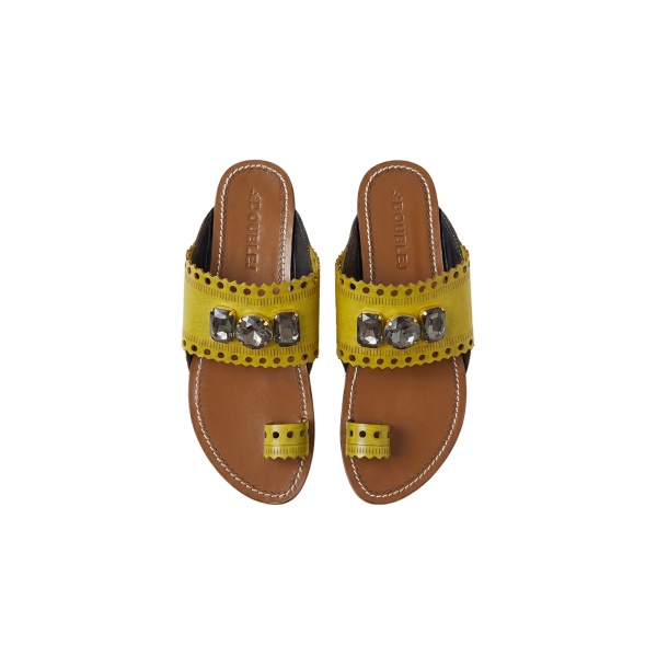 La DoubleJ Sandy Slides in Lime at Luxury Shoes 