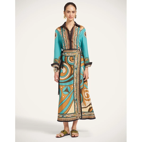 La DoubleJ Sarong Skirt in Kells Swirl Camel at Luxury Shoes 