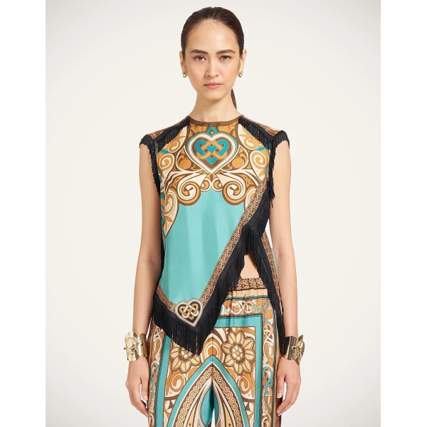La DoubleJ Scarf Top in Kells Blue Petrol at Luxury Shoes 