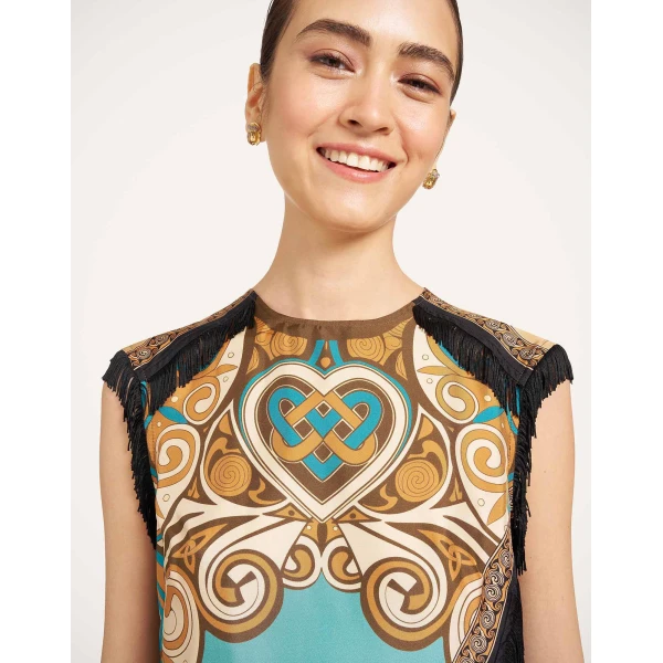 La DoubleJ Scarf Top in Kells Blue Petrol at Luxury Shoes 