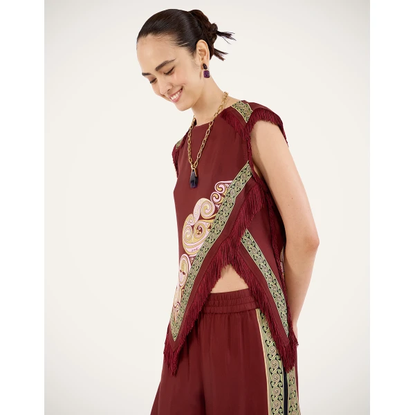 La DoubleJ Scarf Top in Kells Swirl Burgundy, view 4