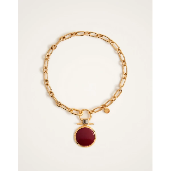 La DoubleJ Shen Loop Necklace in 24k Gold Plate & Red Enamel at Luxury Shoes 