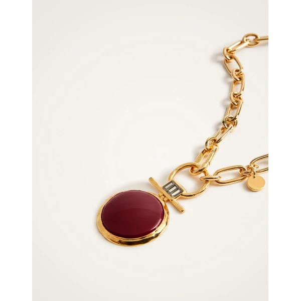La DoubleJ Shen Loop Necklace in 24k Gold Plate & Red Enamel at Luxury Shoes 