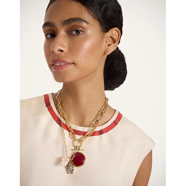 La DoubleJ Shen Loop Necklace in 24k Gold Plate & Red Enamel at Luxury Shoes 