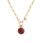 La DoubleJ Shen Loop Necklace in 24k Gold Plate & Red Enamel at Luxury Shoes 