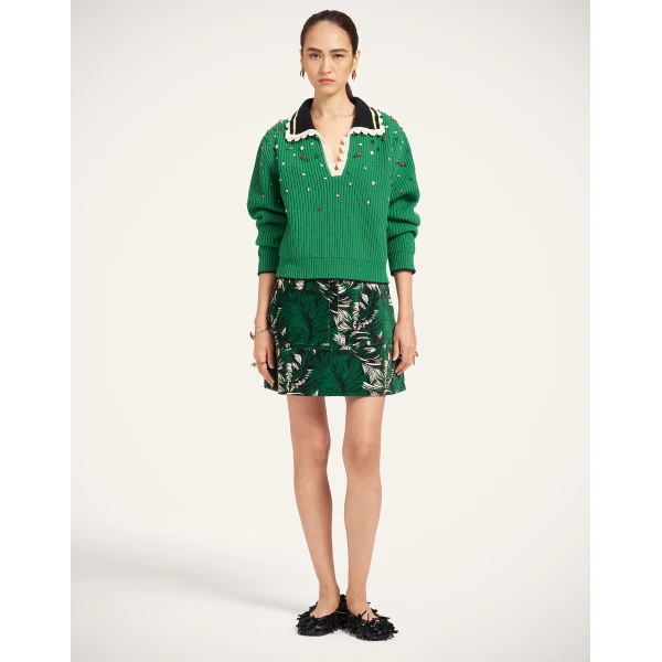 La DoubleJ Short Skirt in Quill Green at Luxury Shoes 