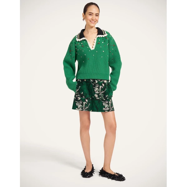 La DoubleJ Short Skirt in Quill Green at Luxury Shoes 