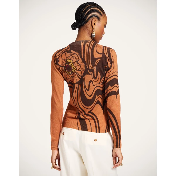 La DoubleJ Silky Crew Neck in Big Blooms Brown, view 3