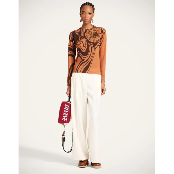 La DoubleJ Silky Crew Neck in Big Blooms Brown, view 4