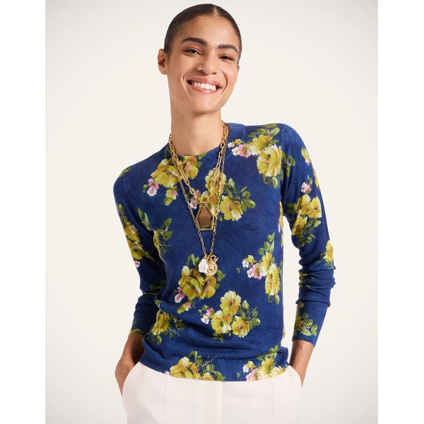 La DoubleJ Silky Crew Neck in Riptide Midnight Blue Knit, view 2