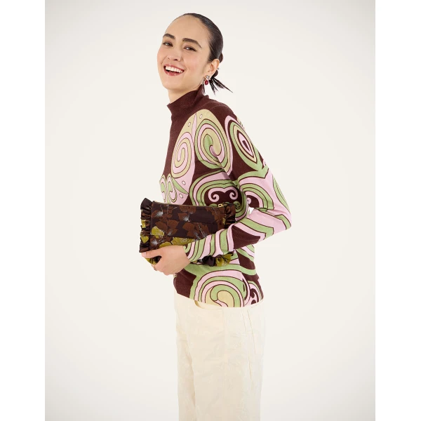La DoubleJ Silky Turtleneck in Kells Swirl Burgundy at Luxury Shoes 