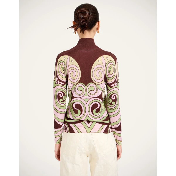La DoubleJ Silky Turtleneck in Kells Swirl Burgundy at Luxury Shoes 