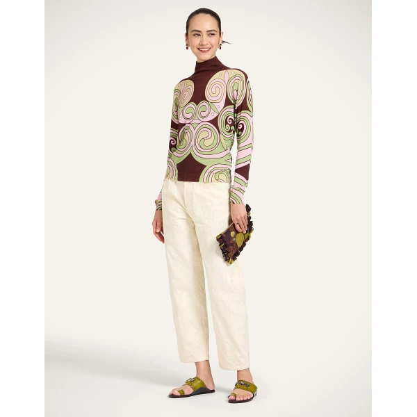 La DoubleJ Silky Turtleneck in Kells Swirl Burgundy at Luxury Shoes 