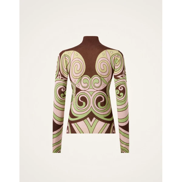 La DoubleJ Silky Turtleneck in Kells Swirl Burgundy at Luxury Shoes 