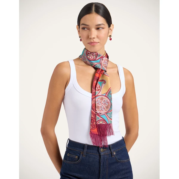 La DoubleJ Skinny Scarf in Alchemy Dark Red at Luxury Shoes 
