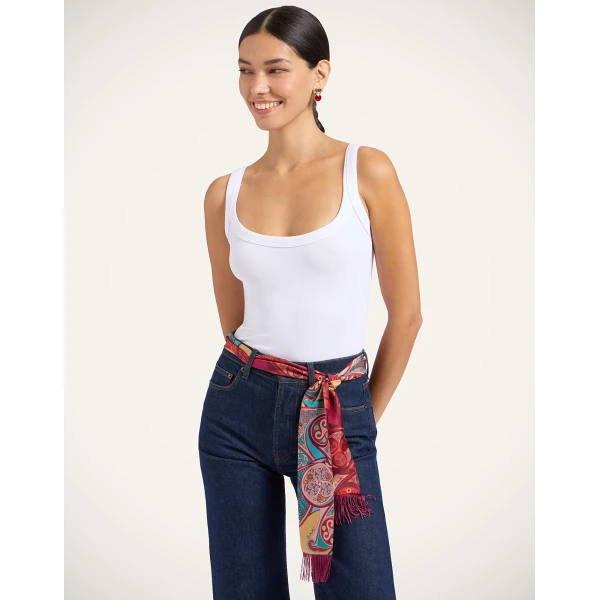 La DoubleJ Skinny Scarf in Alchemy Dark Red at Luxury Shoes 