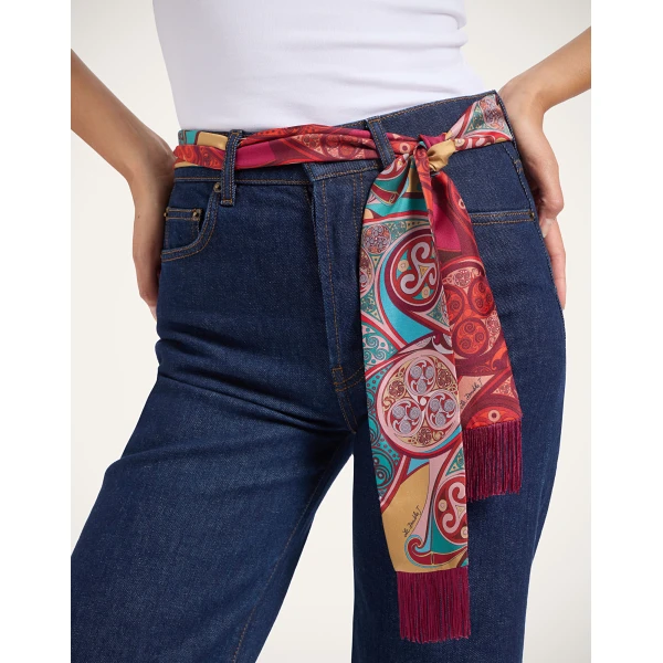 La DoubleJ Skinny Scarf in Alchemy Dark Red at Luxury Shoes 