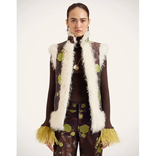 La DoubleJ Sleeveless Folk Jacket in Devon Brown at Luxury Shoes 