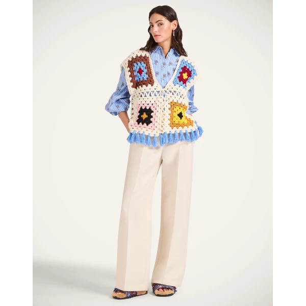 La DoubleJ Sole Star Crochet Top in Flower Tile Ivory, view 4