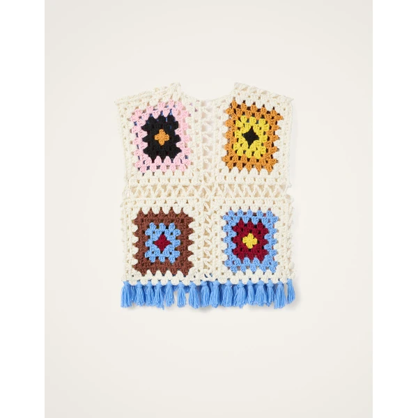 La DoubleJ Sole Star Crochet Top in Flower Tile Ivory, view 6