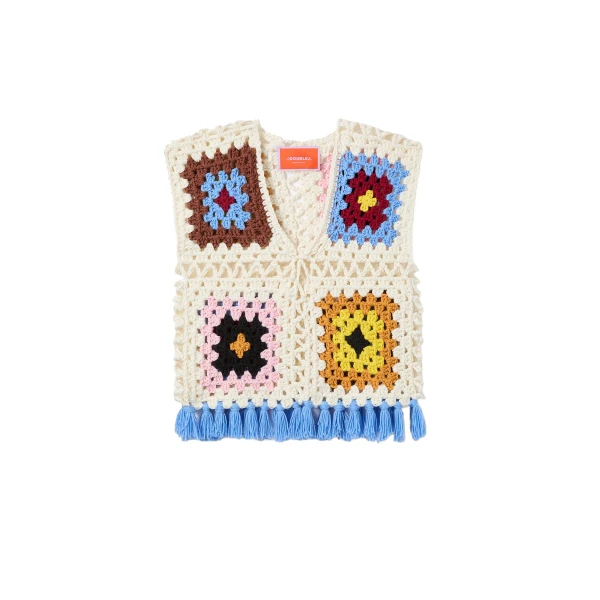 La DoubleJ Sole Star Crochet Top in Flower Tile Ivory