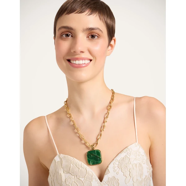 La DoubleJ Soul Pendant Necklace in 24K Gold Plate & Green Jade at Luxury Shoes 