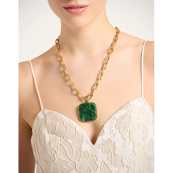 La DoubleJ Soul Pendant Necklace in 24K Gold Plate & Green Jade at Luxury Shoes 