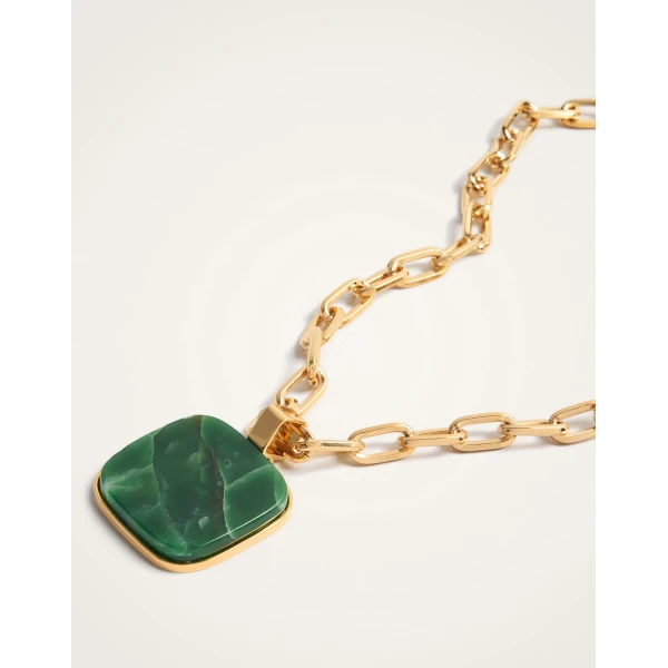 La DoubleJ Soul Pendant Necklace in 24K Gold Plate & Green Jade at Luxury Shoes 