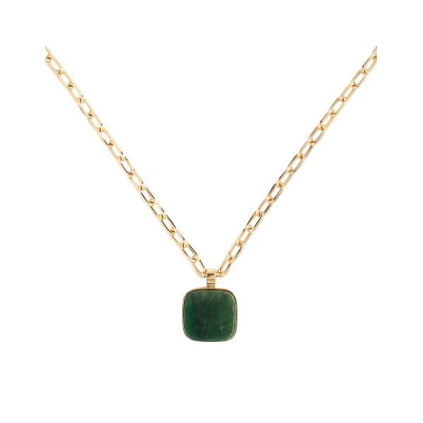 Soul Pendant Necklace in 24K Gold Plate & Green Jade