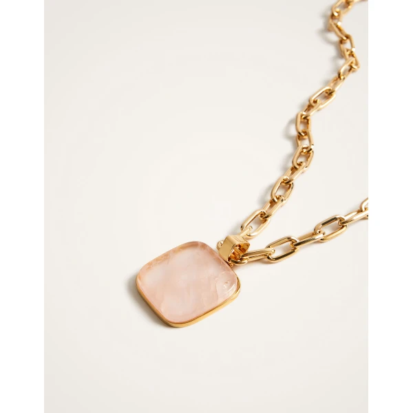 La DoubleJ Soul Pendant Necklace in 24k Gold Plate & Pink Quartz at Luxury Shoes 