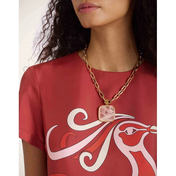 La DoubleJ Soul Pendant Necklace in 24k Gold Plate & Pink Quartz at Luxury Shoes 