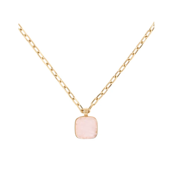 La DoubleJ Soul Pendant Necklace in 24k Gold Plate & Pink Quartz at Luxury Shoes 
