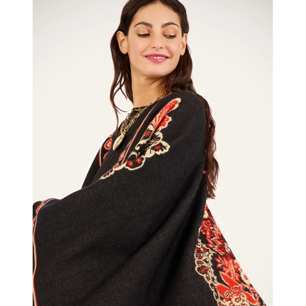 La DoubleJ Soul Poncho in Cornucopia Black at Luxury Shoes 