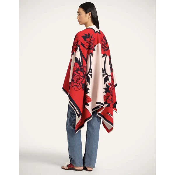 La DoubleJ Soul Poncho in Queen Peony Red Jacket, view 3