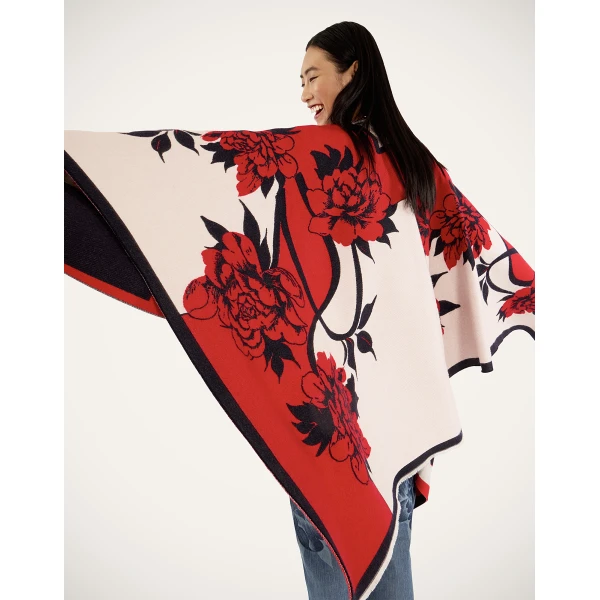 La DoubleJ Soul Poncho in Queen Peony Red Jacket, view 4