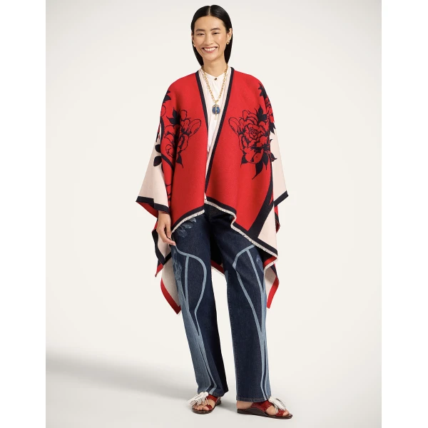 La DoubleJ Soul Poncho in Queen Peony Red Jacket, view 5