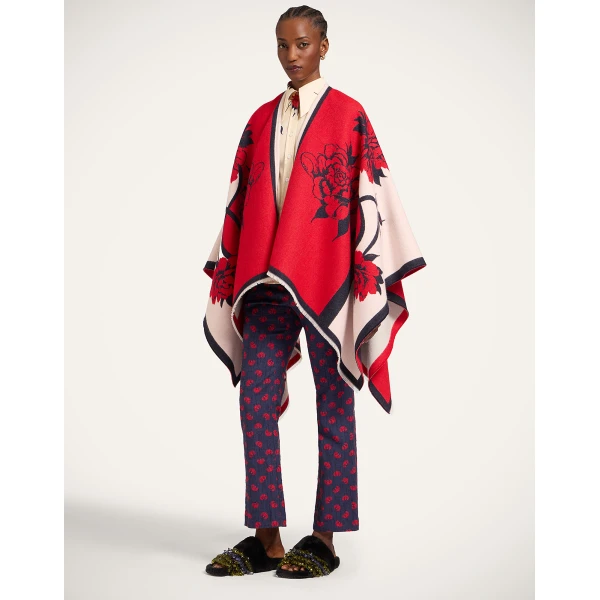 La DoubleJ Soul Poncho in Queen Peony Red Jacket, view 6