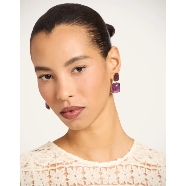 La DoubleJ Spells Earrings in 24K Gold Plate And Amethyst at Luxury Shoes 