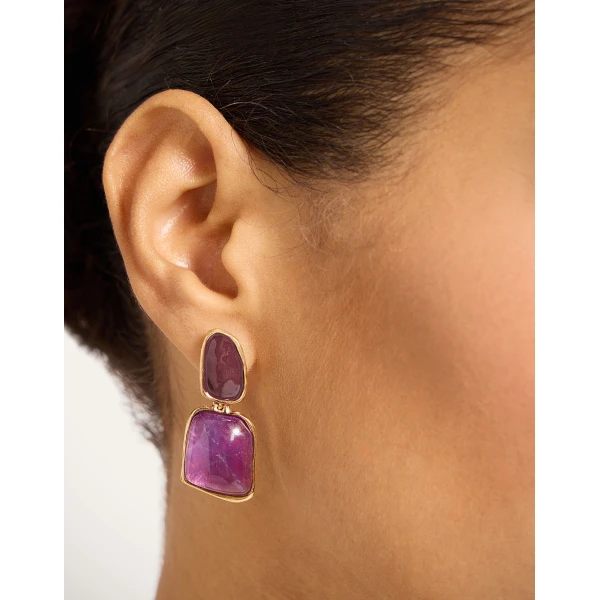 La DoubleJ Spells Earrings in 24K Gold Plate And Amethyst at Luxury Shoes 