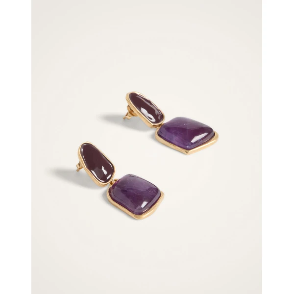 La DoubleJ Spells Earrings in 24K Gold Plate And Amethyst at Luxury Shoes 
