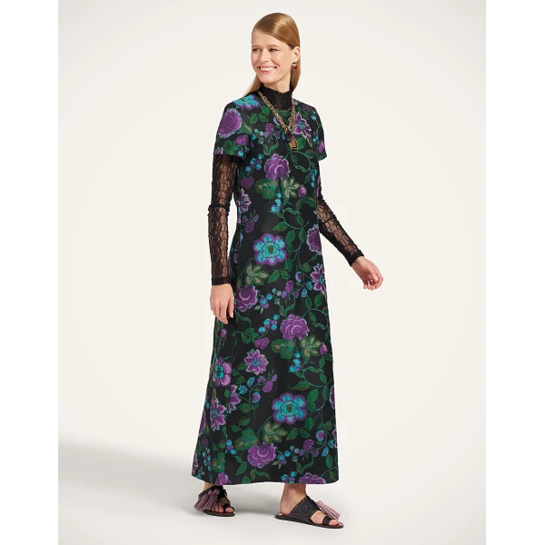 La DoubleJ Swing Dress in Botanical Black at Luxury Shoes 