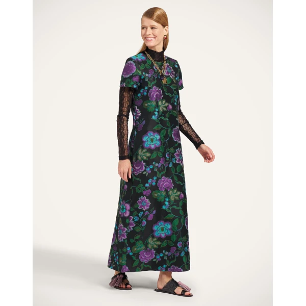 La DoubleJ Swing Dress in Botanical Black at Luxury Shoes 
