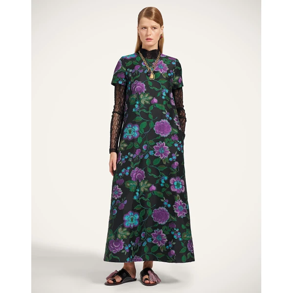 La DoubleJ Swing Dress in Botanical Black at Luxury Shoes 
