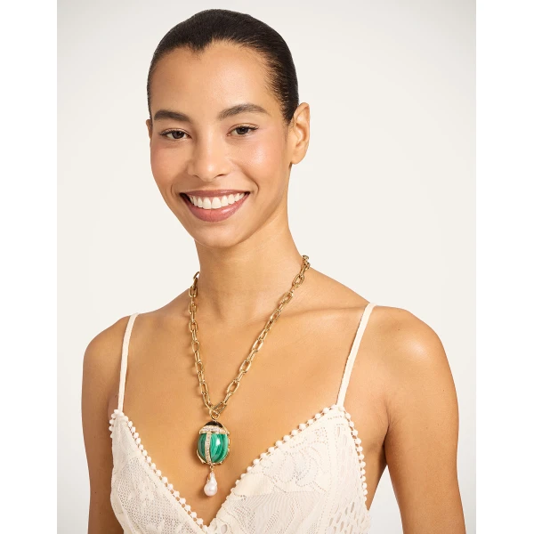 La DoubleJ Talismania Necklace in 24K Gold Plate And Malachite at Luxury Shoes 