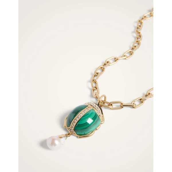 La DoubleJ Talismania Necklace in 24K Gold Plate And Malachite at Luxury Shoes 