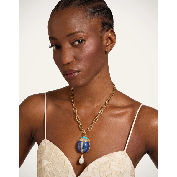 La DoubleJ Talismania Necklace in 24K Gold Plate & Lapis lazuli at Luxury Shoes 