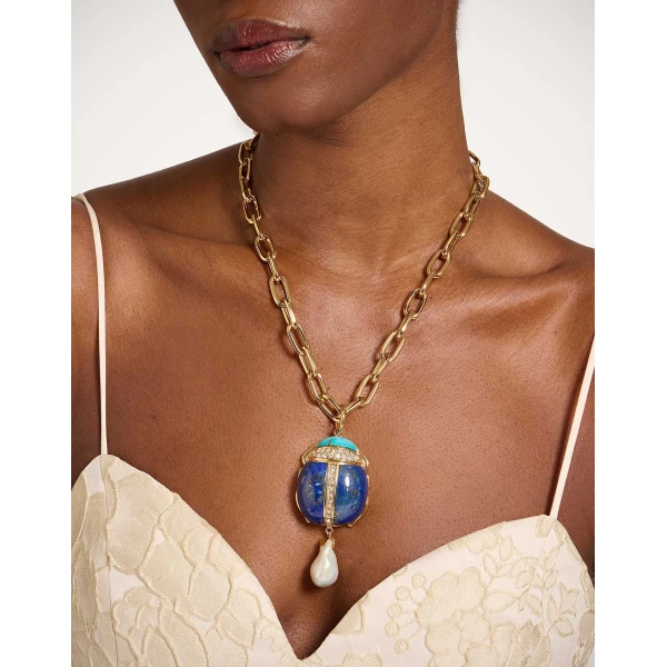 La DoubleJ Talismania Necklace in 24K Gold Plate & Lapis lazuli at Luxury Shoes 