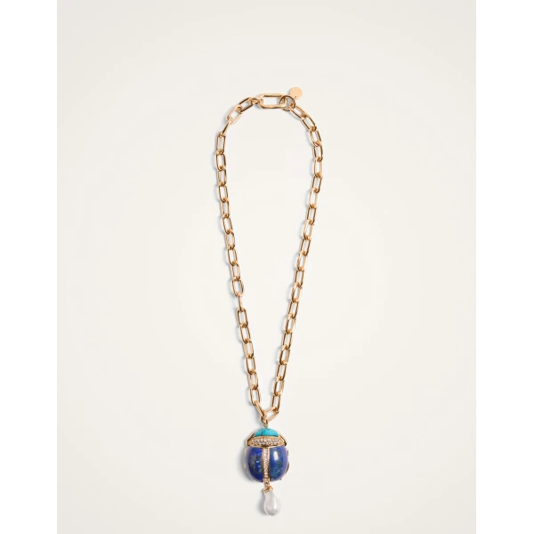 La DoubleJ Talismania Necklace in 24K Gold Plate & Lapis lazuli at Luxury Shoes 