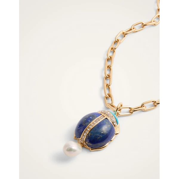 La DoubleJ Talismania Necklace in 24K Gold Plate & Lapis lazuli at Luxury Shoes 